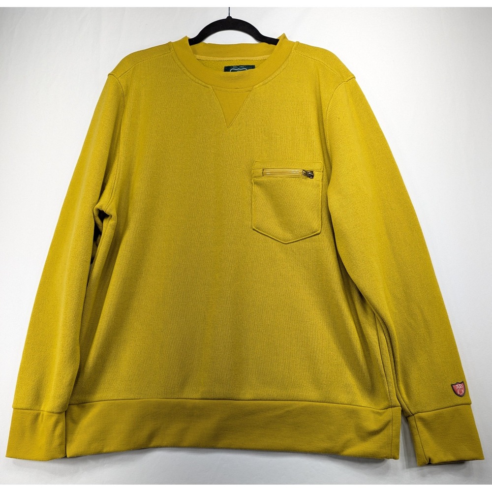 Arthur Beale Brooklyn Mens XL Mustard Yellow Crewneck Sweatshirt Zipper‎ Pocket